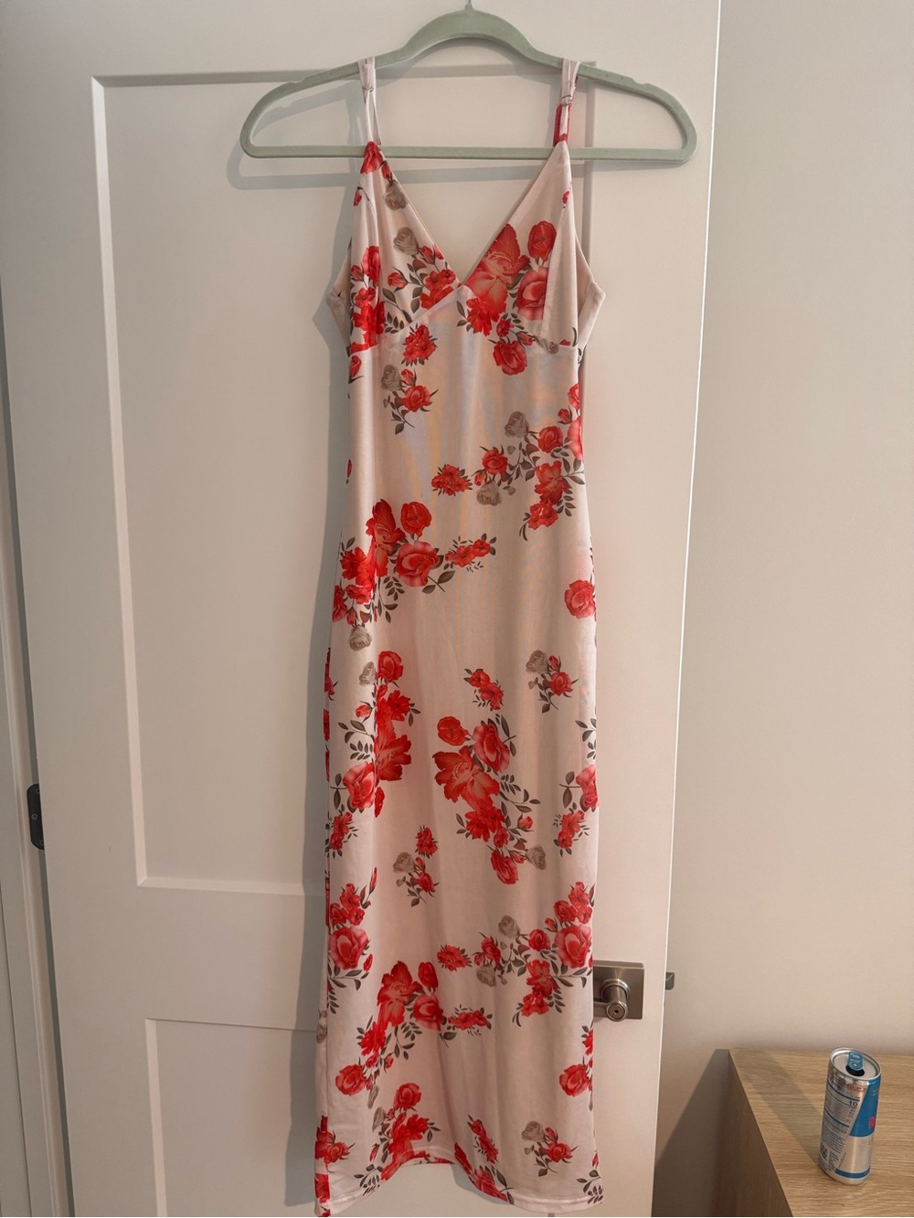 Floral Slip Dress in Cream with Red Roses